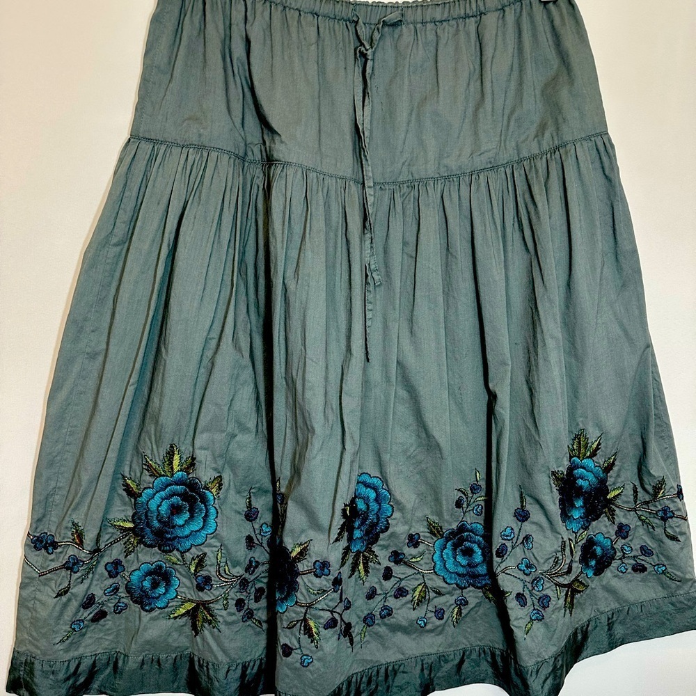 Garnet Hill Women Skirt Size S Embroidered Floral Drawstring Fully Lined Peasant